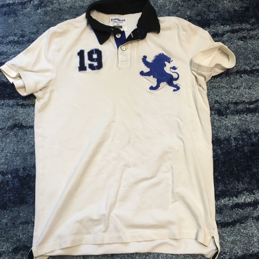 Express White/Blue Polo Shirt Modern Fit Size Med